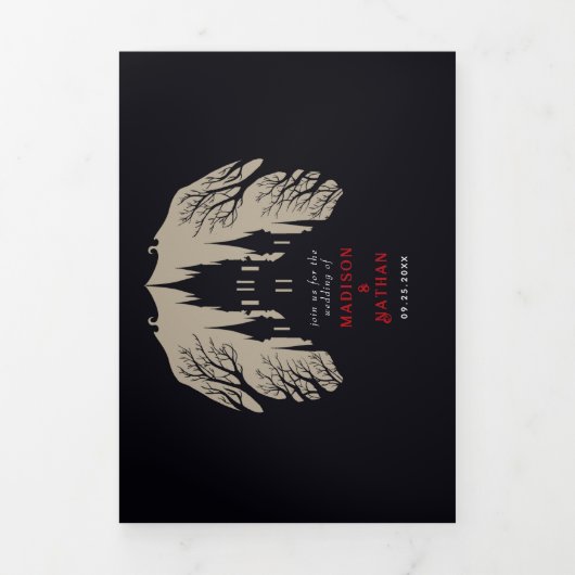 Gotisch Kasteel Bloemen Halloween Bruiloft Drieluik Uitnodiging (Cover)