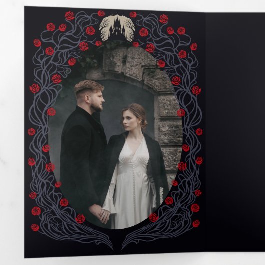 Gotisch Kasteel Bloemen Halloween Bruiloft Drieluik Uitnodiging (Binnenzijde eerst)