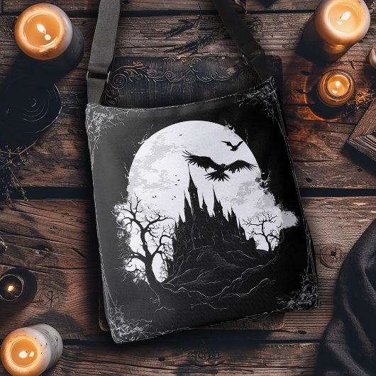 Gotisch Kasteel en Maan Crossbody Tas