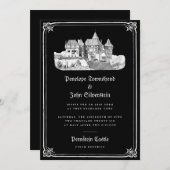 Gotisch Kasteel Hand getrokken Border Black Weddin Kaart (Voorkant / Achterkant)