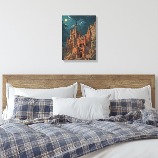 Gotisch kasteel op een Cliff Wall Art Canvas Afdruk (Insitu (Slaapkamer))