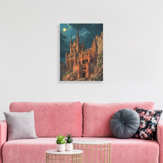 Gotisch kasteel op een Cliff Wall Art Canvas Afdruk (Insitu (Woonkamer))