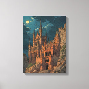 Gotisch kasteel op een Cliff Wall Art Canvas Afdruk