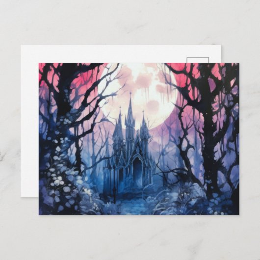 Gotisch kasteel Volle Maan Bos Halloween Feestdagenkaart (Voorkant / Achterkant)