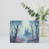 Gotisch kasteel Volle Maan Bos Halloween Feestdagenkaart (Staand voorkant)