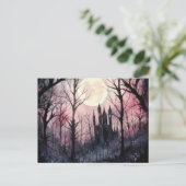 Gotisch kasteel Volle Maan Bos Halloween Feestdagenkaart (Staand voorkant)