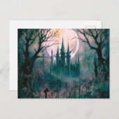 Gotisch Kasteel Volle Maan in het bos Halloween Feestdagenkaart (Voorkant / Achterkant)