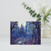 Gotisch Kasteel Volle Maan in het bos Halloween Feestdagenkaart (Staand voorkant)