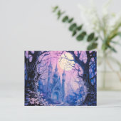 Gotisch Kasteel Volle Maan in het bos Halloween Feestdagenkaart (Staand voorkant)