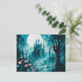 Gotisch Kasteel Volle Maan in het bos Halloween Feestdagenkaart (Staand voorkant)