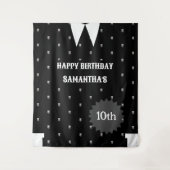 Gotisch klein meisje in zwart Verjaardag Achtergro Wandkleed (Voorkant)