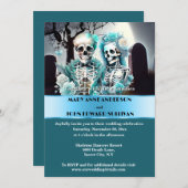 Gotisch koppel aqua blauw skelet bruiloft kaart (Voorkant / Achterkant)