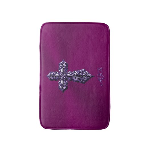 Gotisch kruis in reliëfdruk in Paars met monogram Badmat (Voorkant Verticaal)