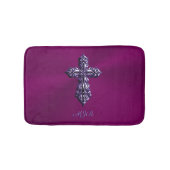 Gotisch kruis in reliëfdruk in Paars met monogram Badmat (Voorkant)