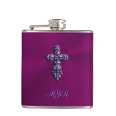 Gotisch kruis in reliëfdruk in Paars met monogram Heupfles (Voorkant)