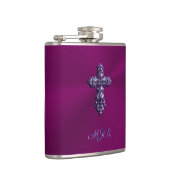 Gotisch kruis in reliëfdruk in Paars met monogram Heupfles (Rechts)