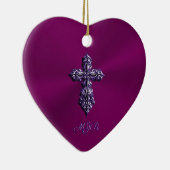 Gotisch kruis in reliëfdruk in Paars met monogram Keramisch Ornament (Rechts)