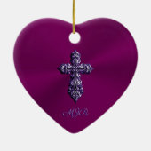 Gotisch kruis in reliëfdruk in Paars met monogram Keramisch Ornament (Achterkant)