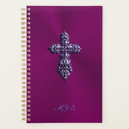Gotisch kruis in reliëfdruk in Paars met monogram Planner (Voorkant)