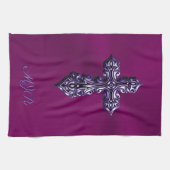 Gotisch kruis in reliëfdruk in Paars met monogram Theedoek (Horizontaal)