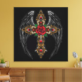 Gotisch kruis met bloemen en vleugels canvas afdruk (Insitu (Woonkamer))