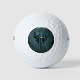 Gotisch kruis met decoratieve elementen en vogels. golfballen