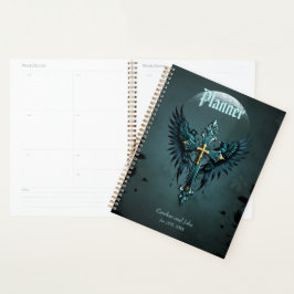 Gotisch kruis met decoratieve elementen en vogels. planner