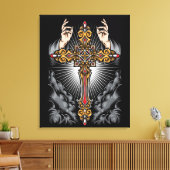 Gotisch kruis met handen canvas afdruk (Insitu (Woonkamer))