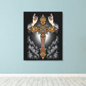 Gotisch kruis met handen canvas afdruk (Insitu (Houten vloer))