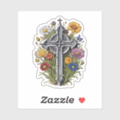 Gotisch kruis met wilde bloemen sticker (Vel)