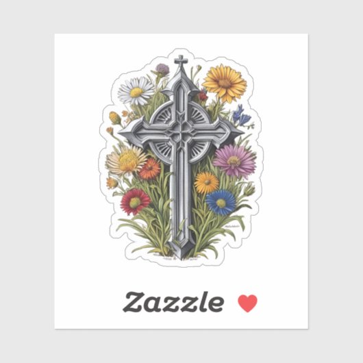 Gotisch kruis met wilde bloemen sticker (Vel)