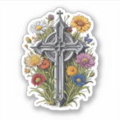 Gotisch kruis met wilde bloemen sticker (Voorkant)