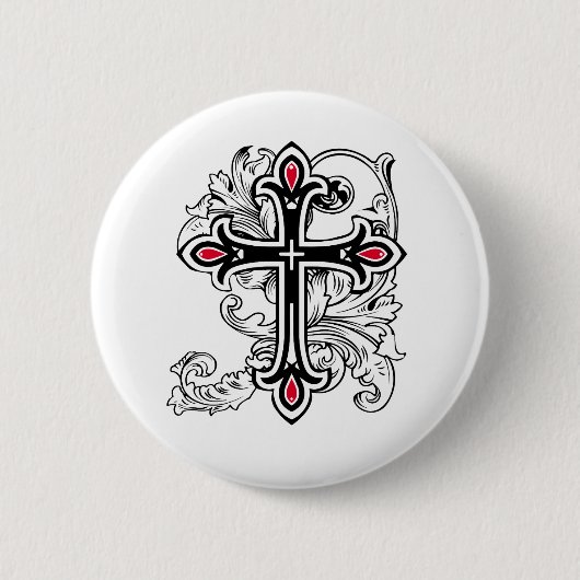 Gotisch kruis ronde button 5,7 cm (Voorkant)