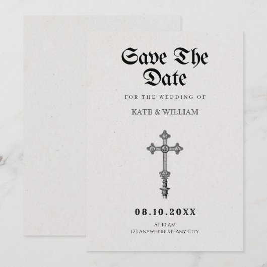 Gotisch kruis save the date (Voorkant / Achterkant)