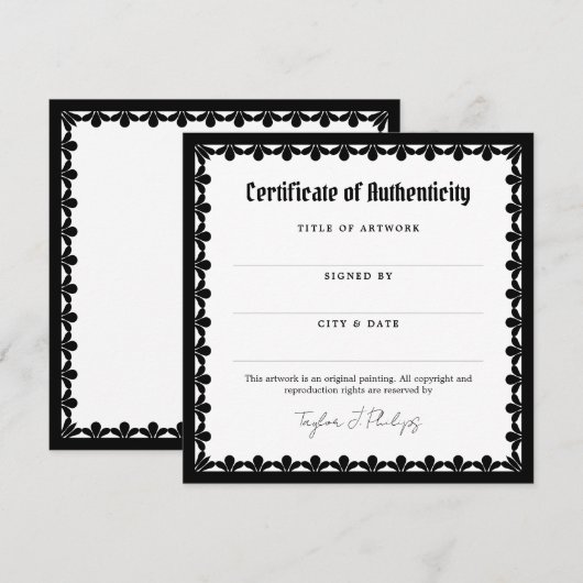  gotisch lettertype Certificaat van echtheid (Voorkant / Achterkant)