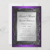 Gotisch Lijst Grijs Paarse Bruidsdouche Uitnodigin Kaart (Voorkant)