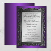 Gotisch Lijst Grijs Paarse Bruidsdouche Uitnodigin Kaart (Voorkant / Achterkant)