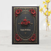 Gotisch Lijst met rode bloemen Verjaardag Kaart (Gele Bloem)