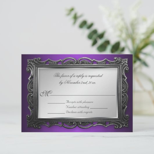 Gotisch Lijst Paarse RSVP-antwoordkaarten RSVP Kaartje (Staand voorkant)