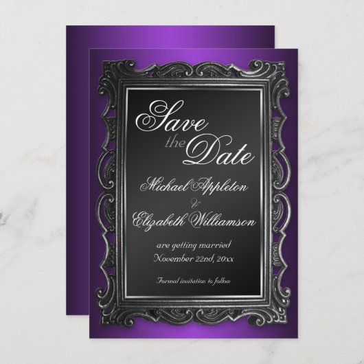 Gotisch Lijst Paarse Save the Date Mededelingen (Voorkant / Achterkant)
