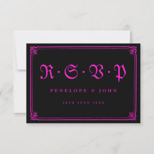 Gotisch Lijst Roze Zwarte Typografie Huwelijk RSVP Kaartje