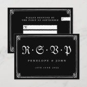 Gotisch Lijst Zwart Wit Typografie Huwelijk RSVP Kaartje (Voorkant / Achterkant)