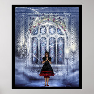 Gotisch meisje in een kathedraal poster