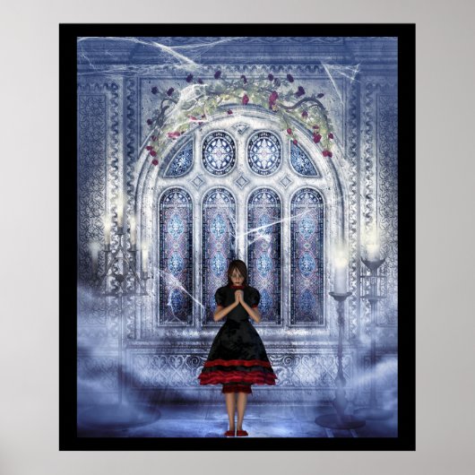 Gotisch meisje in een kathedraal poster (Voorkant)