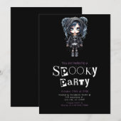 Gotisch Meisje in Zwart Halloween Feest Kaart (Voorkant / Achterkant)