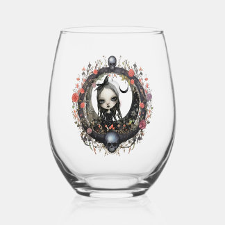 Gotisch meisje met bloemenkrans wijnglas zonder voet