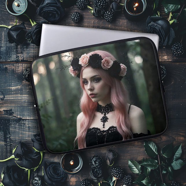 Gotisch meisje met roze haar laptop sleeve (Creator heeft geüpload)