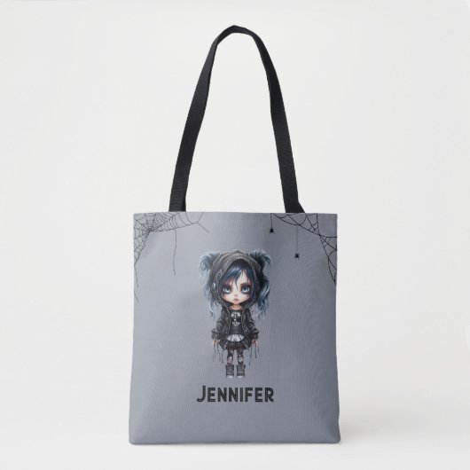 Gotisch Meisje met Spinnenwebben en Spinnen Hallow Tote Bag (Voorkant)