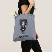 Gotisch Meisje met Spinnenwebben en Spinnen Hallow Tote Bag (Dichtbij)