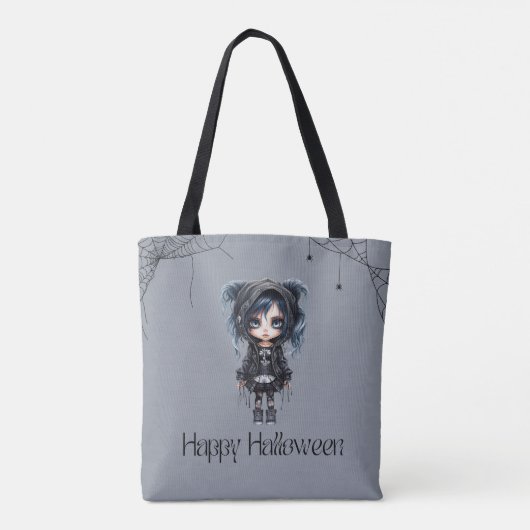 Gotisch Meisje met Spinnenwebben en Spinnen Hallow Tote Bag (Achterkant)